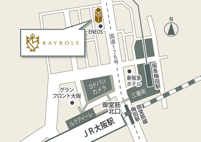 レイロール大阪梅田店アクセスマップ