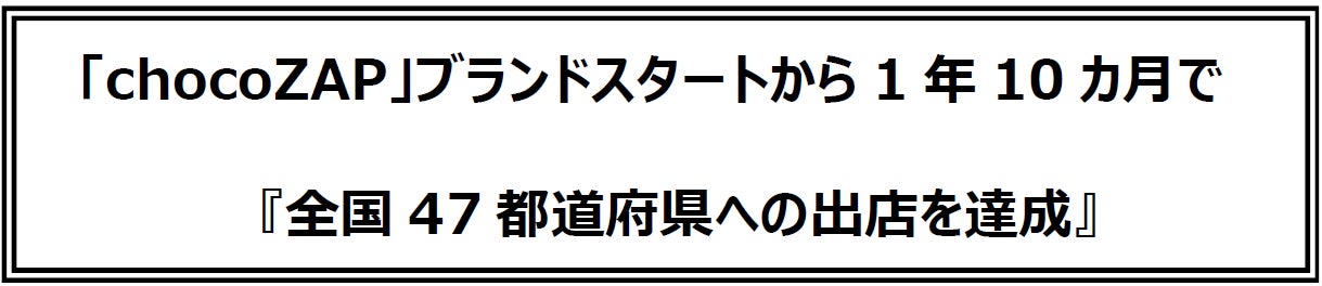 「chocoZAP」ブランドスタートから1年10カ月で『全国47都道府県への出店を達成』