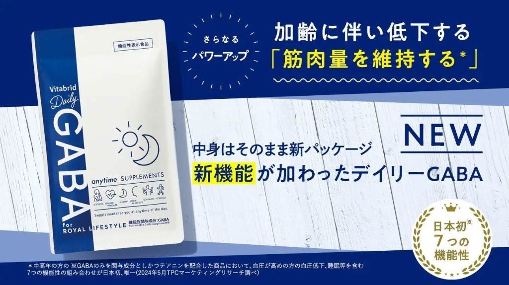 ポジティブサプリ「Vitabrid Daily GABA」が新たに機能性を追加して合計7つの機能性に！