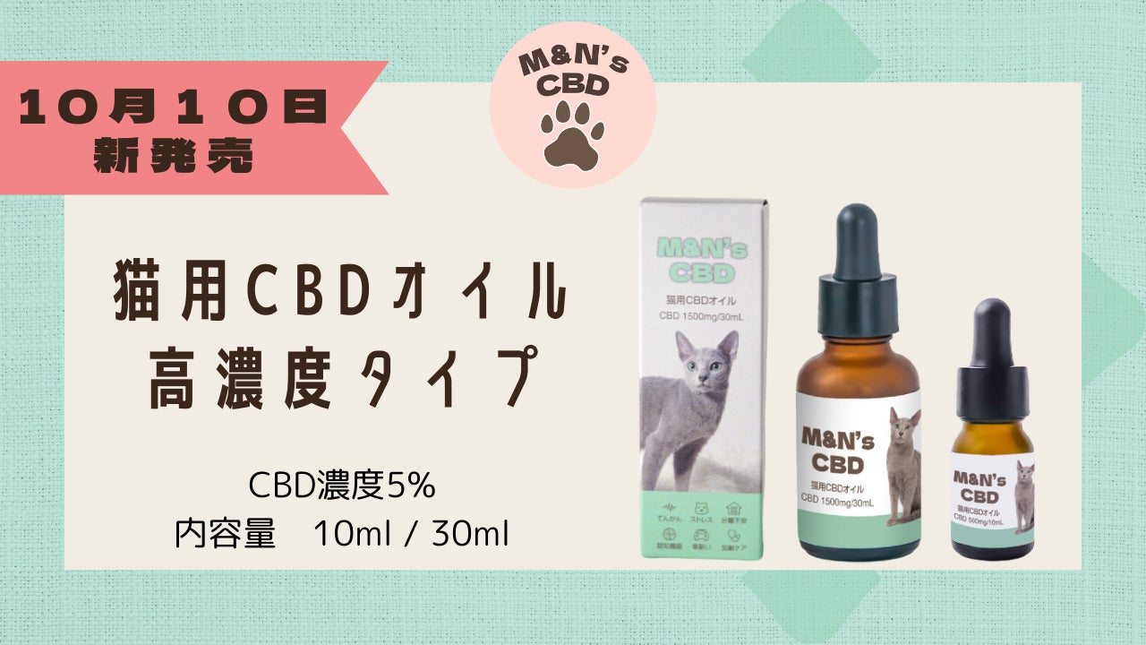 【新発売】シニア猫の健康ケアに。M&N’s CBDに猫用CBDオイル高濃度タイプ登場！