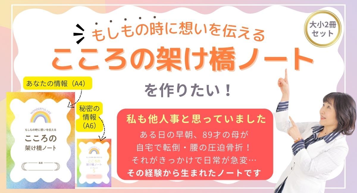 認知症や事故など、もしもに備えて情報を管理できる
「こころの架け橋ノート」をCAMPFIREで12/15まで予約販売実施