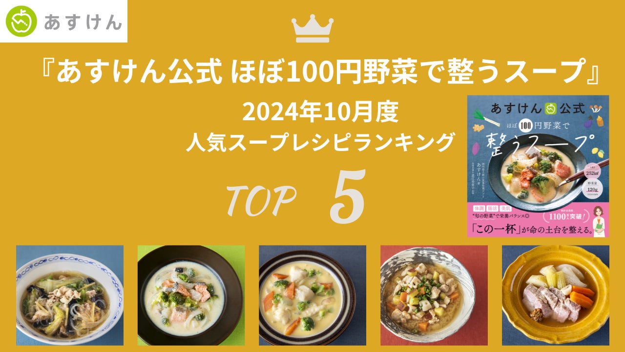 “1,100万人の食事を見てきた”管理栄養士・道江美貴子が監修。公式レシピ本『あすけん公式 ほぼ100円野菜で整うスープ』人気スープランキングを発表！