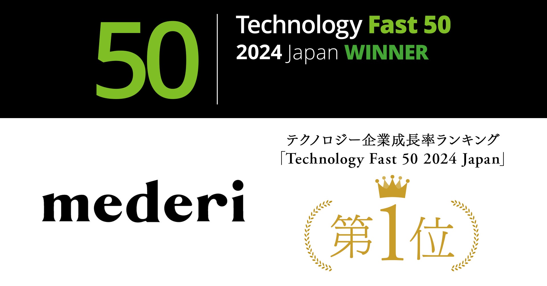 mederi、テクノロジー企業成長率ランキング「Technology Fast 50 2024 Japan」で1位を受賞