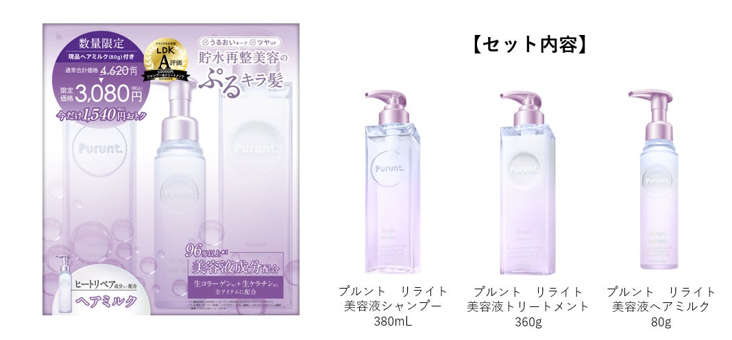 「Purunt. Re:right（プルント リライト）」シリーズより、現品ヘアミルク付きのお得なセットを数量限定で発売！