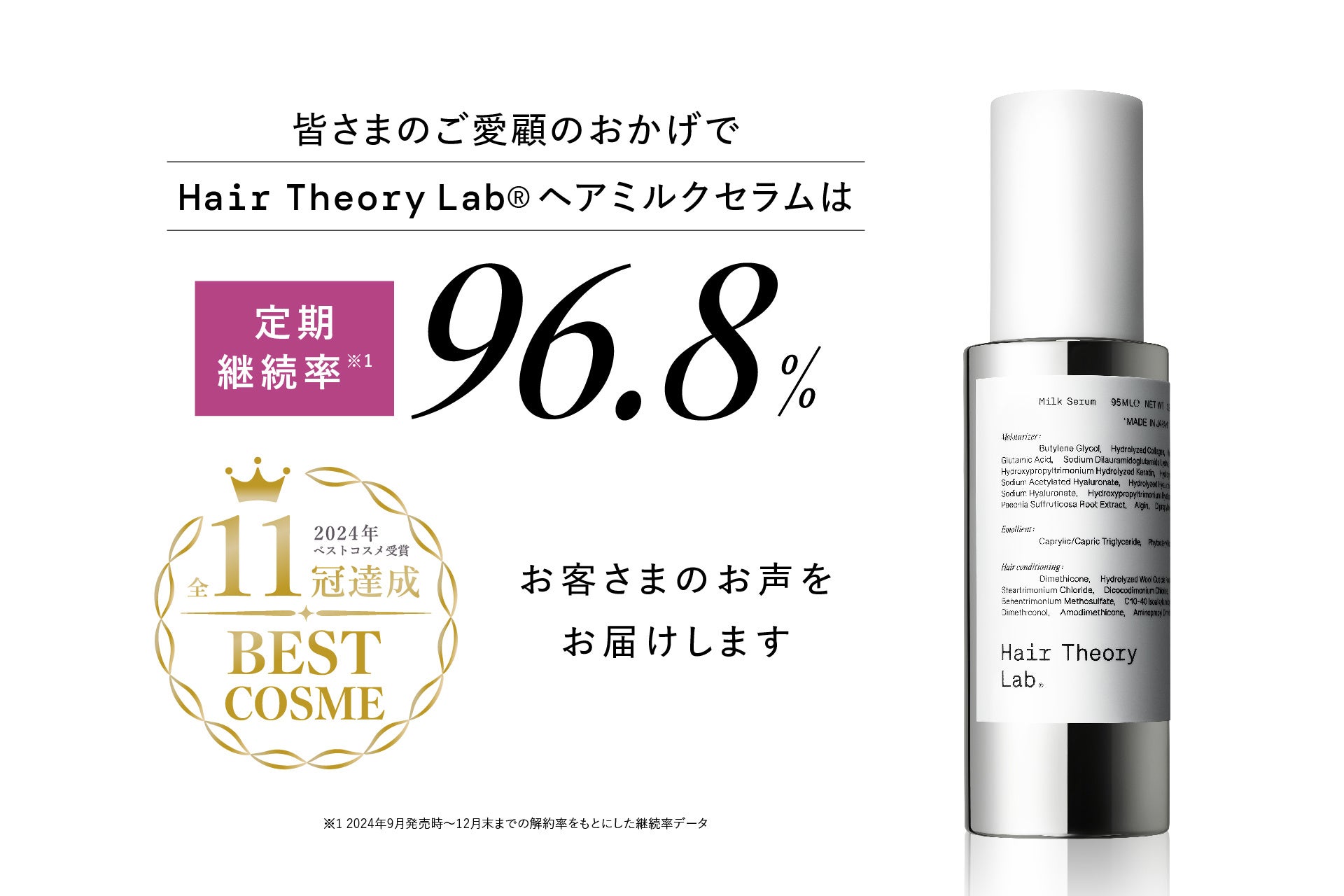 定期継続率96.8%*1を達成！「ヘアセオリーラボ ヘアミルクセラム」