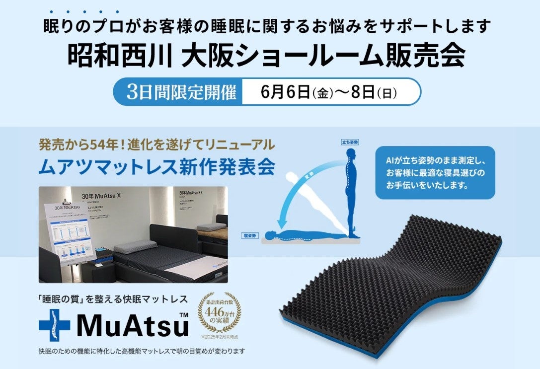 【昭和西川】大好評につき定番化決定！6/6(金)〜6/8（日）大阪ショールームでAIが導く“眠りの新しいカタチ”体感＆快適寝具セール開催