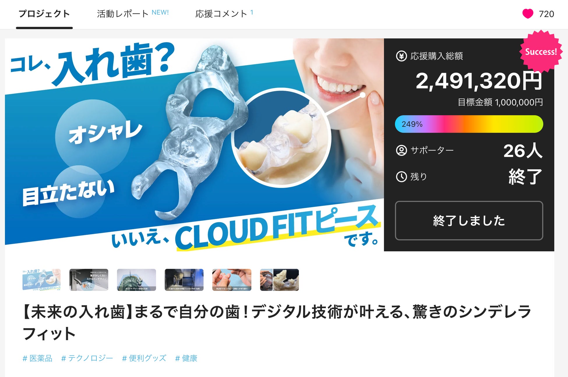“入れ歯の常識を変える” デジタル義歯「Cloud Fit（クラウドフィット）」がMakuakeで話題沸騰！目標金額の249％を達成