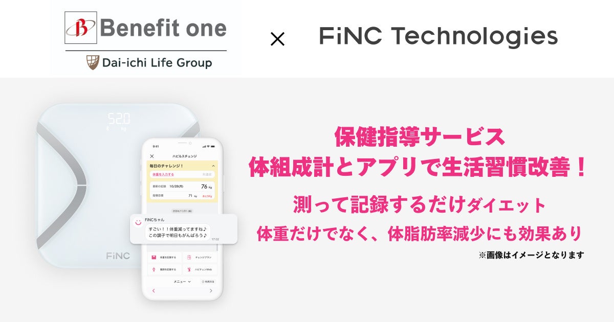 ベネフィット・ワンとFiNC Technologiesが提供する保健指導サービス『体組成計減量プログラムby FiNC』 にて2kg・2cmの目標達成