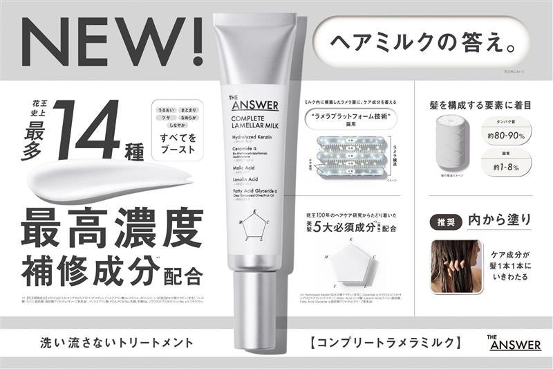 花王100年のヘアケア研究からたどり着いた「THE ANSWER（ジアンサー）」花王史上最高峰*のヘアミルク「コンプリートラメラミルク」発売