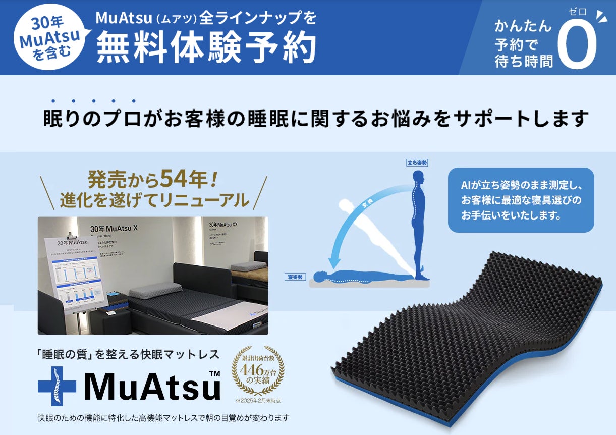 10月より【昭和西川】大阪ショールーム、水・木・金もオープン！「平日も開いてたら…」の声にお応えして、大人気のMuAtsu（ムアツ）を体験できる日が最大週5日※に拡大します