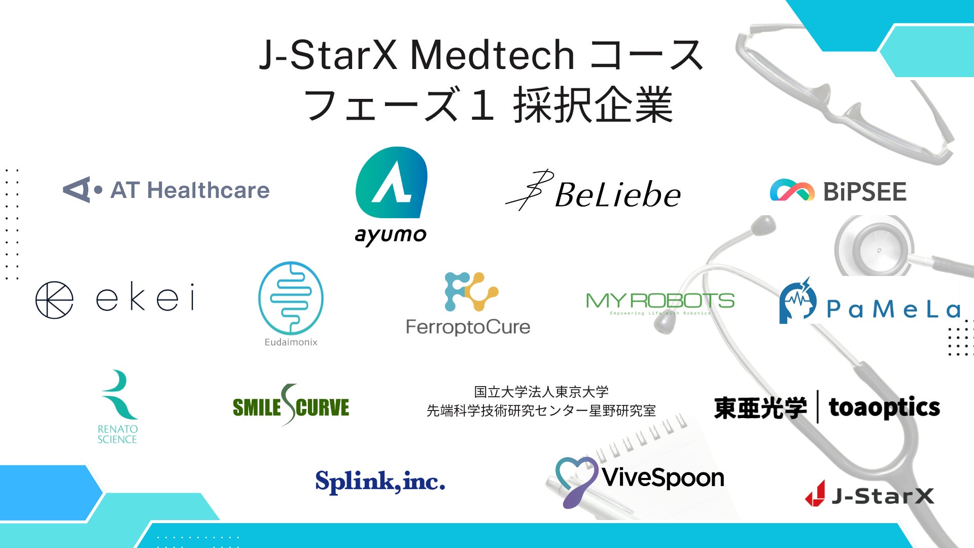 J-StarX Medtechコース 採択企業15社決定！