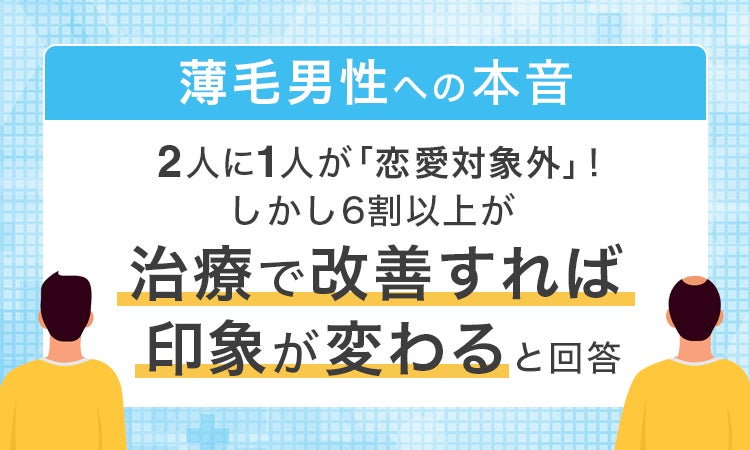 【薄毛男性への本音】2人に1人が「恋愛対象外」！しかし6割以上が「治療で改善すれば印象が変わる」と回答