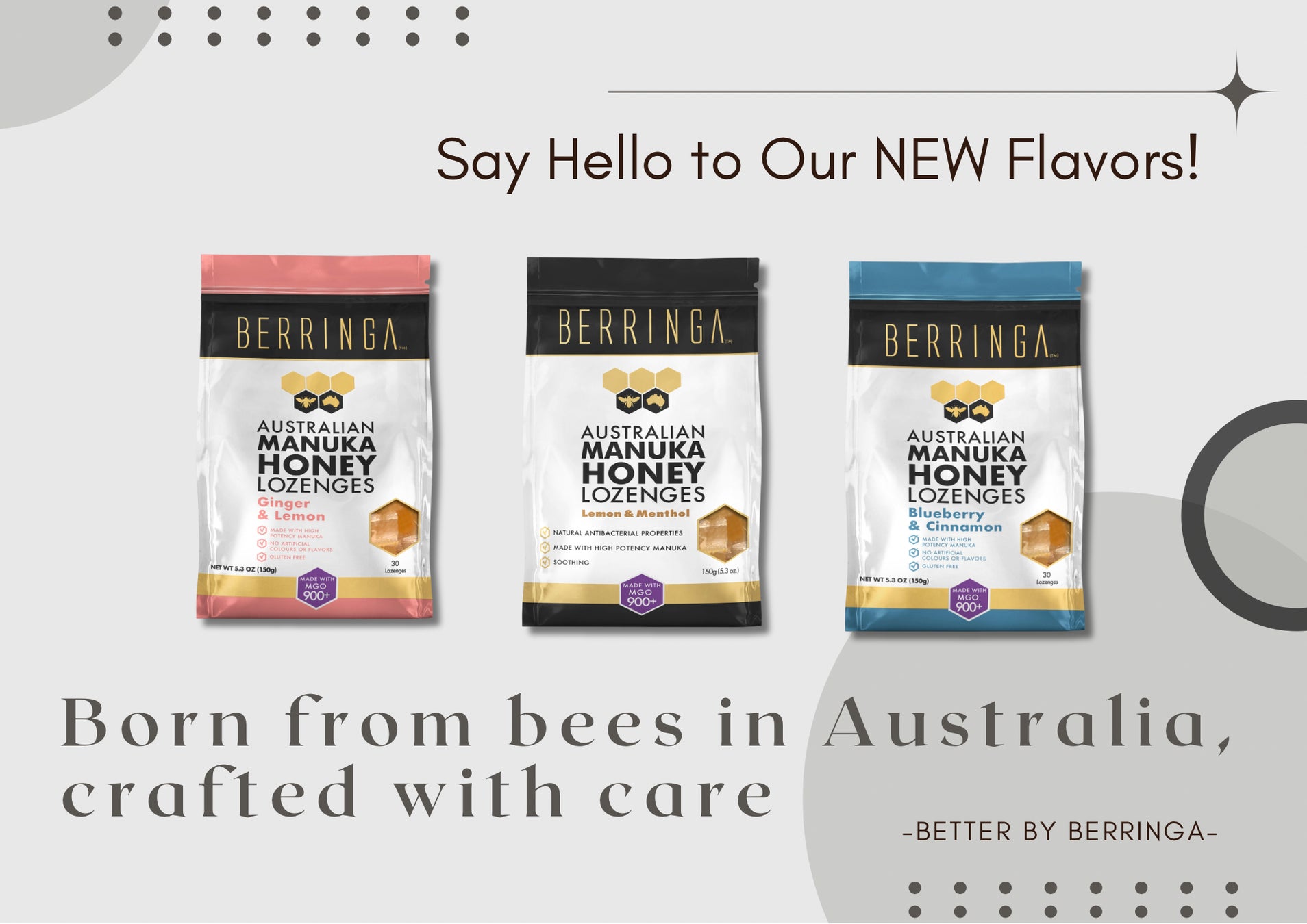 Australian Honey BERRINGA（ベリンガ）、大人気 MGO900+ マヌカハニーのど飴（ローゼンジ） に「ブルーベリー＆シナモン」「ジンジャー＆レモン」新フレーバーが新登場