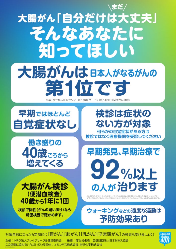 あなたに知ってほしい、大腸がんは日本人がなるがんの第1位です　「自分だけはまだ大丈夫」検診先送りが心配です