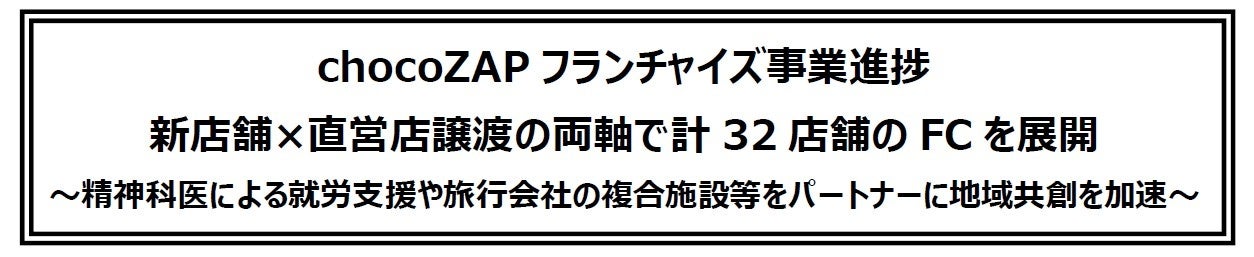 chocoZAPフランチャイズ事業進捗新店舗×直営店譲渡の両軸で計32店舗のFCを展開