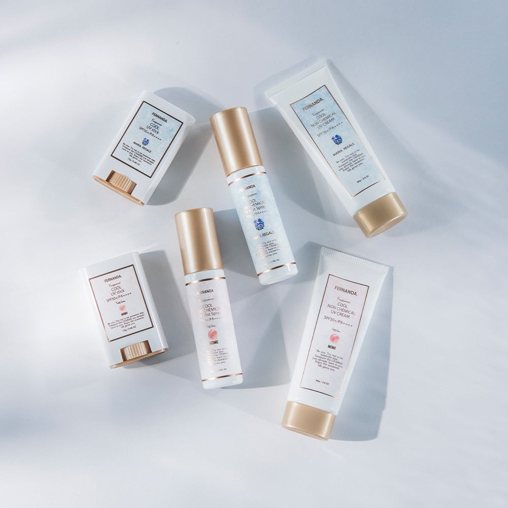 フェルナンダの「ＵＶケア コレクション」がひんやりクール仕様に。“モモ”＆“マリアリゲル”の香りで爽やかに登場