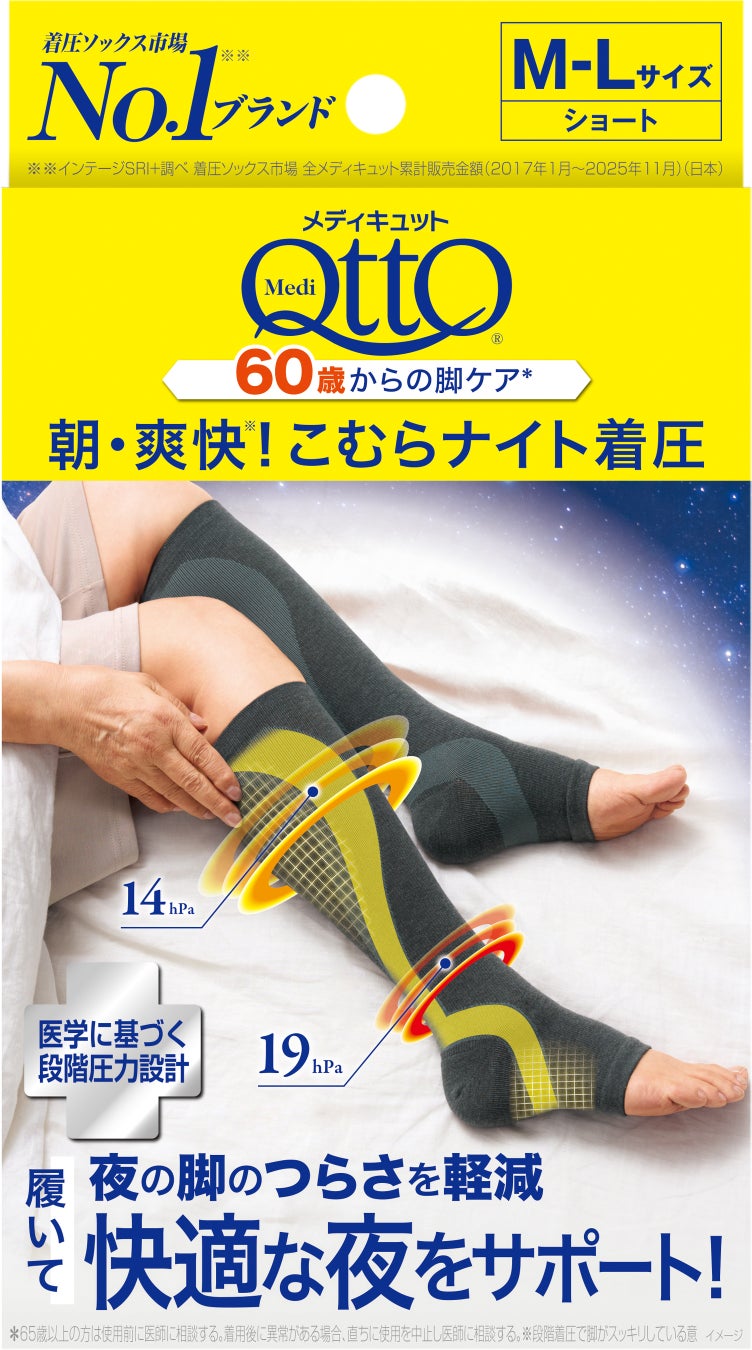 【新製品】メディキュットから、60歳からの脚ケア*1シリーズ第2弾「朝・爽快※！こむらナイト着圧ソックス」が新登場！