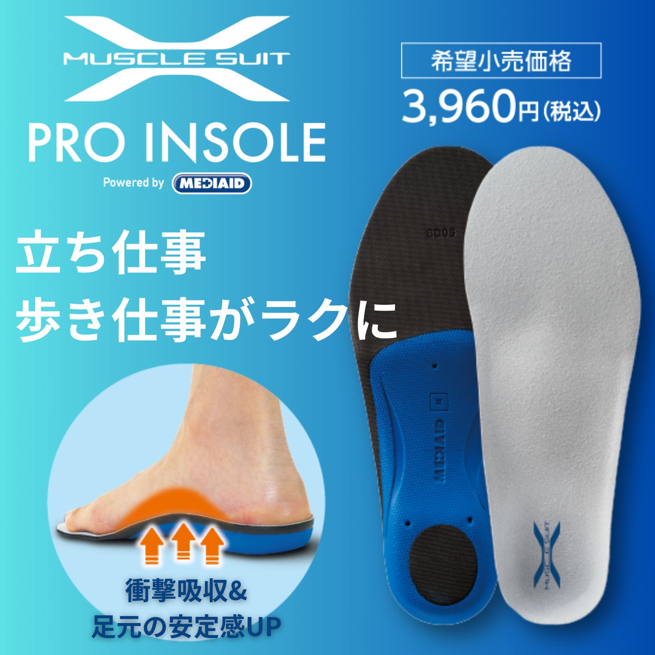 立ち仕事・歩き仕事がラクに。足に理想的なアーチをつくる「マッスルスーツPRO INSOLE」3月6日に公式オンラインストアで発売開始