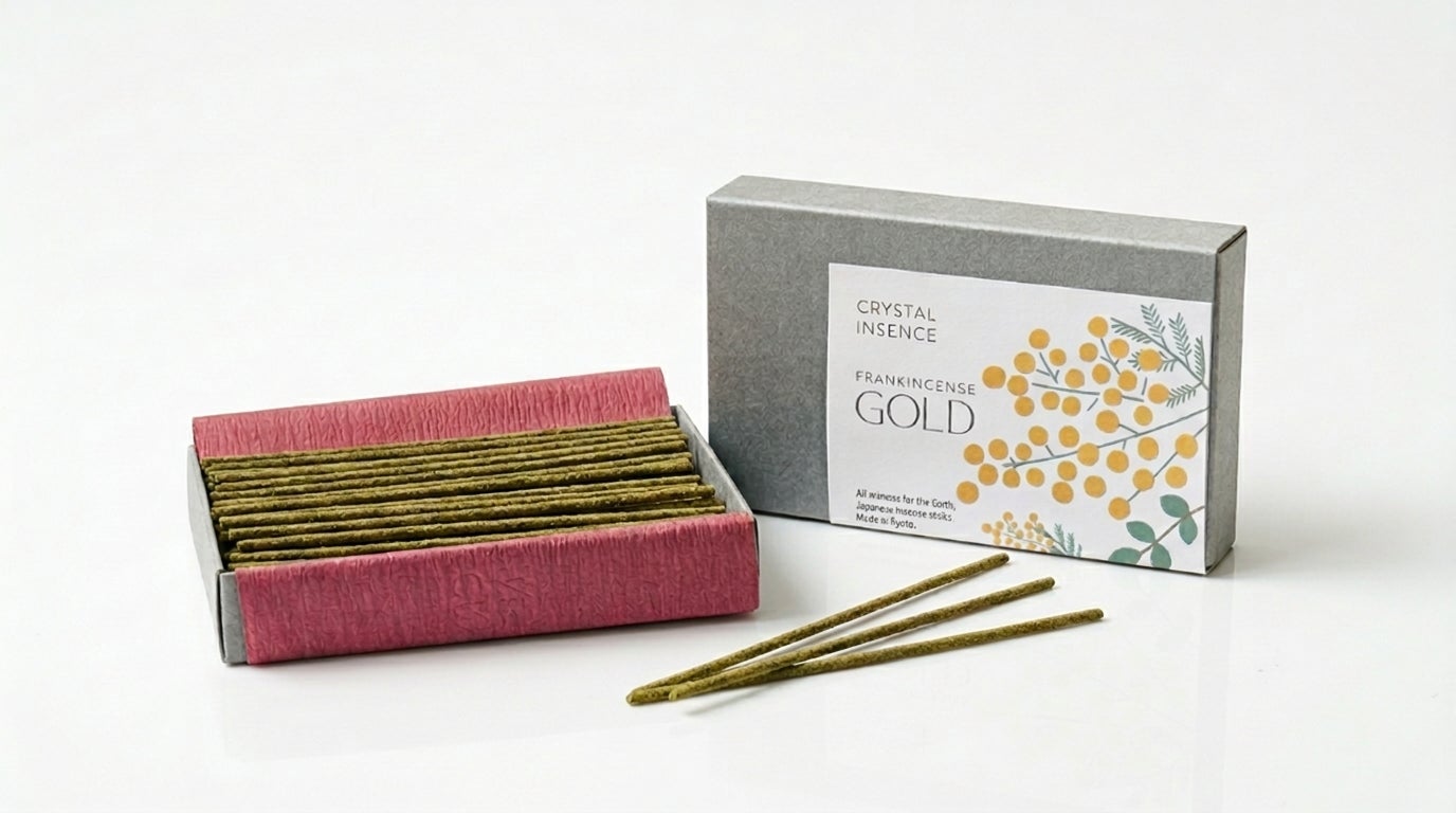 【無添加・国産お香】クリスタルインセンス、国際女性デー限定、ミモザ色のお香「フランキンセンスゴールド」3/8発売──”立ち止まる勇気”を、スリランカ×エチオピアの天然素材で