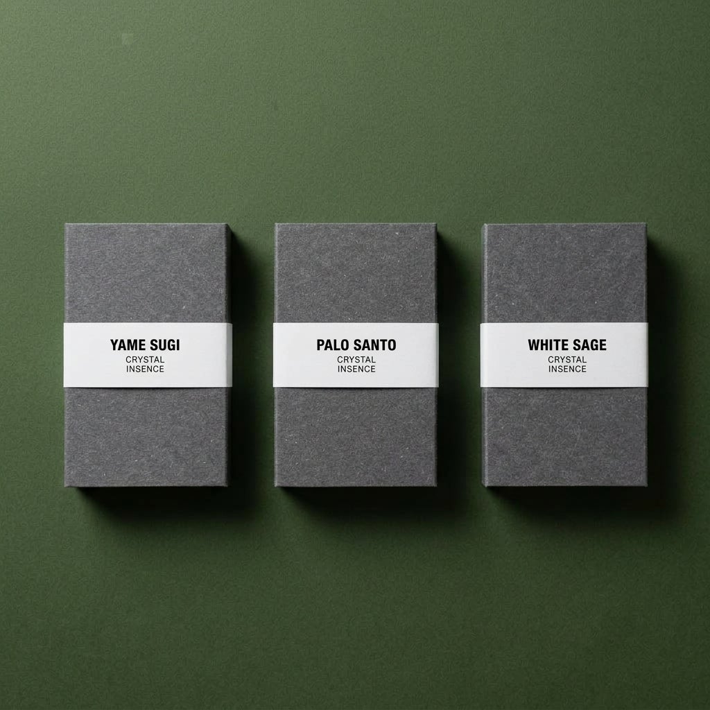 国産・無添加クリスタルインセンス、「お香3種アソート」が再入荷── 今日の気分で香りを選ぶ、新しいセルフケアのかたち。パロサント・ホワイトセージ・八女杉の3種×天然木スタンド付き