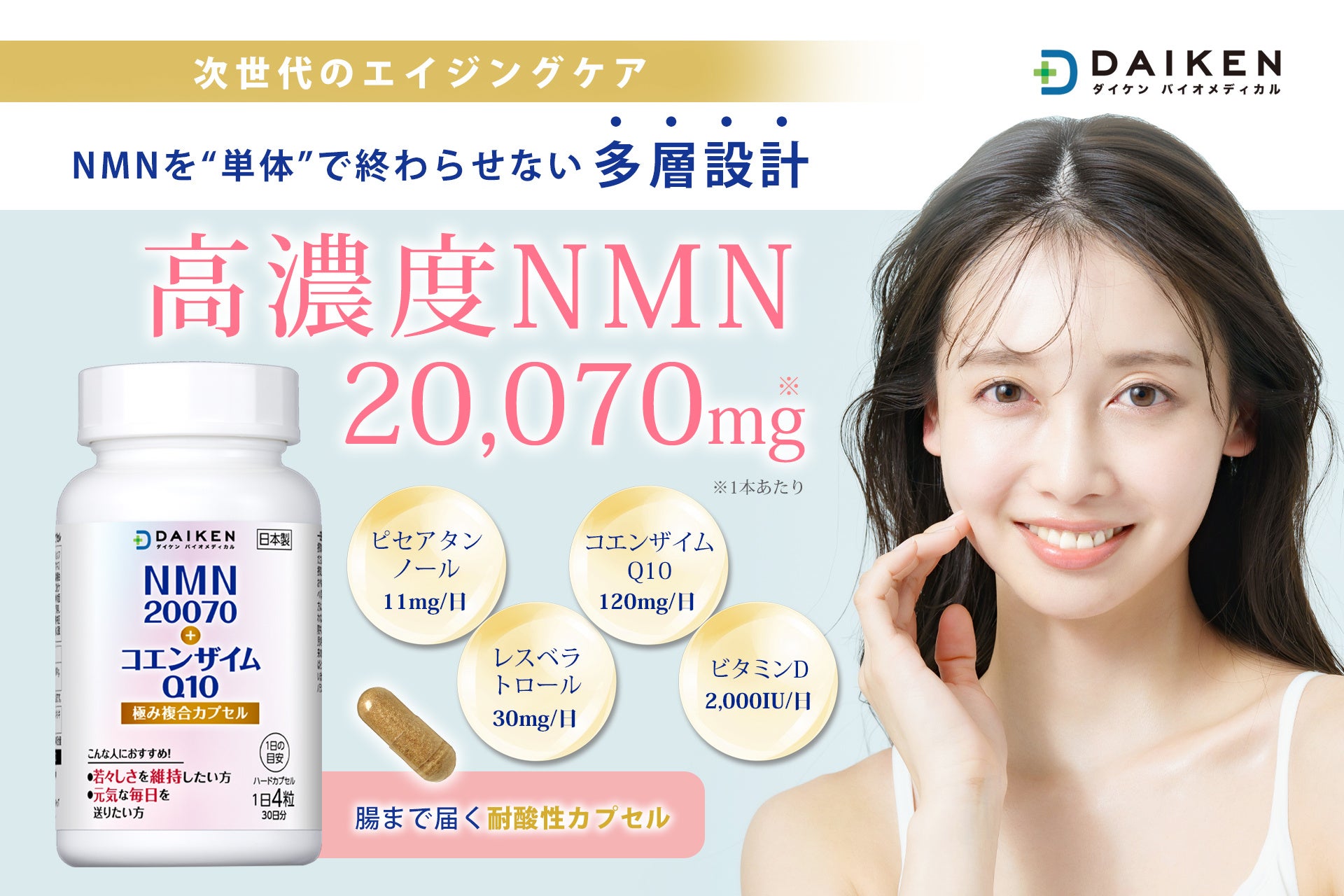 【注目の新商品】純度99％β-NMN配合。コエンザイムQ10など4種の成分を組み合わせた次世代NMNサプリ発売