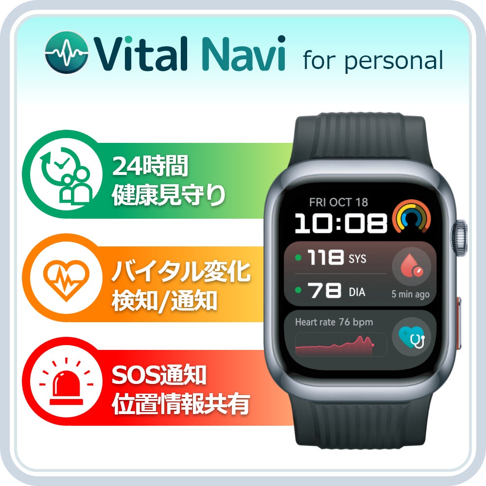 医療機関・介護施設向けシステムの知見を個人向けに。特定管理医療機器スマートウォッチ×遠隔見守り『Vital Navi』を提供開始