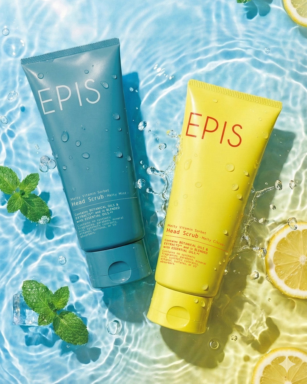 地肌でとろける、まるでソルベのような新感覚ヘアケア。頭皮や髪のお悩み別で選べる、2種の「EPIS メルティビタミンソルベヘッドスクラブ」が新登場！