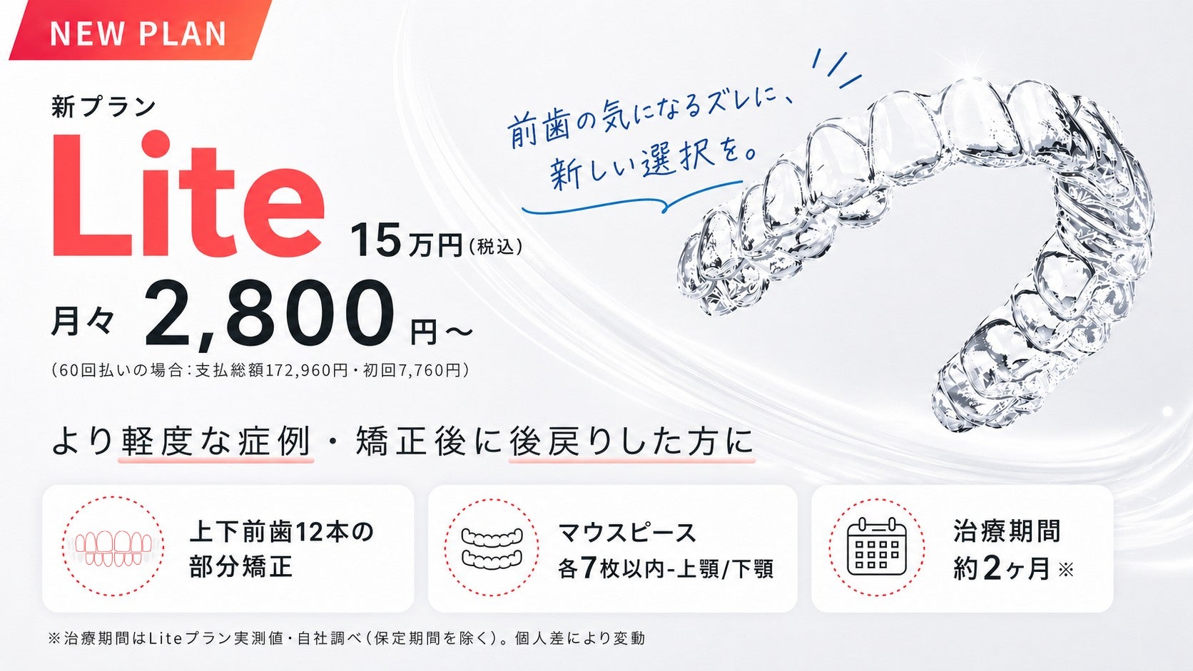 Oh my teeth、新プラン「Lite」を公開 — 前歯の並び・矯正後の後戻りを月々2,800円〜