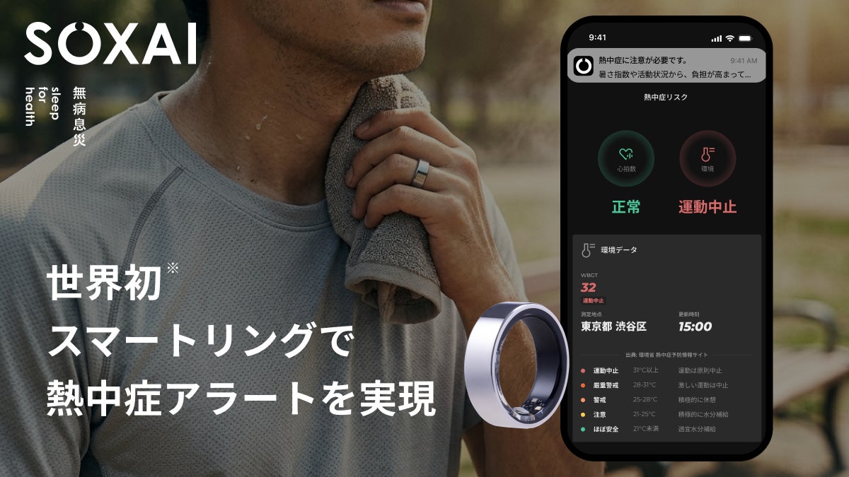 SOXAI（ソクサイ）、スマートリングで世界初※の熱中症アラート機能を実装