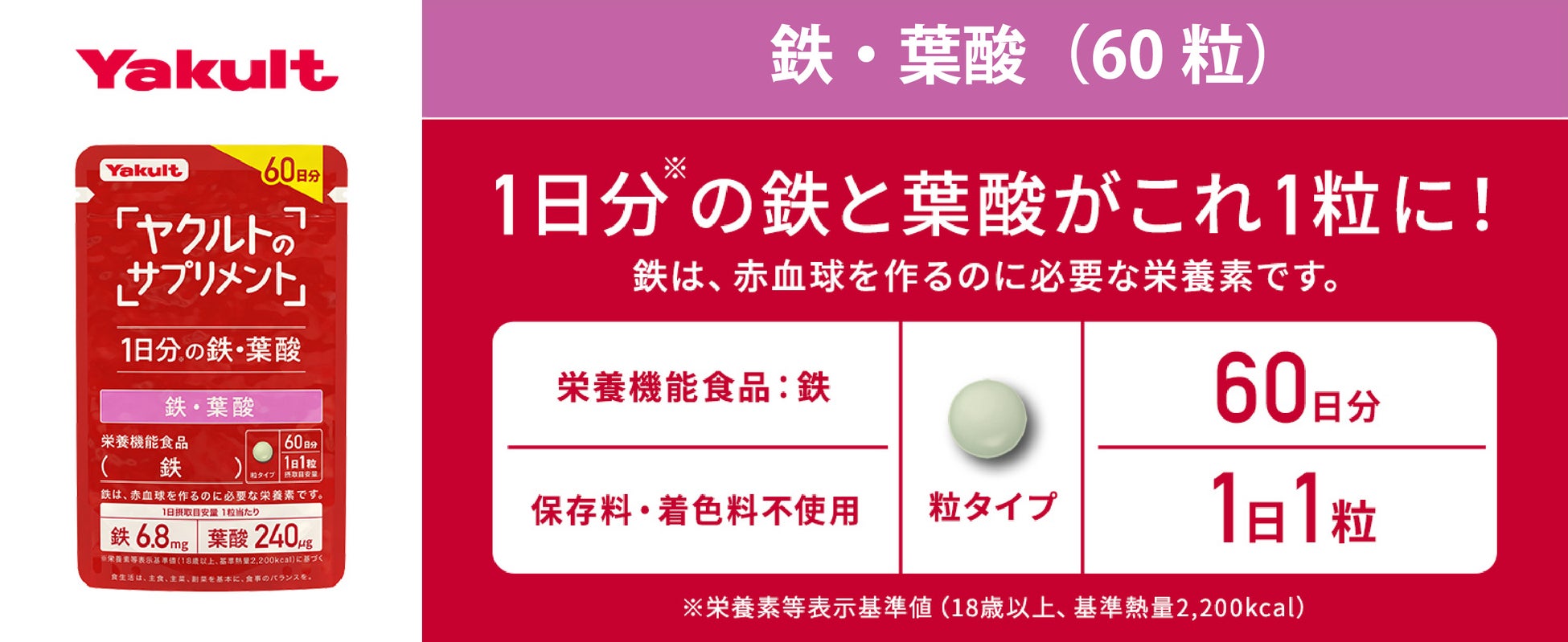 「すっっっっごく粒が小さい！」と口コミで話題のヤクルトのサプリメント「鉄・葉酸」容量倍の６０日分登場！