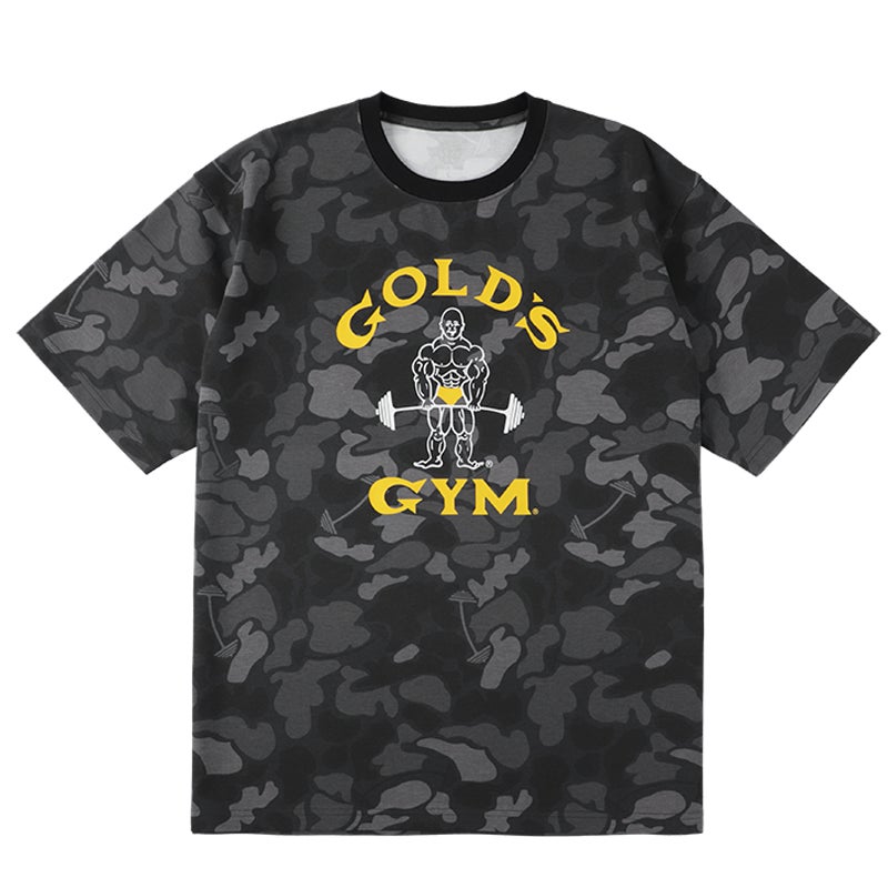 バーベルモチーフを落とし込んだオリジナル迷彩デザインのトレーニングTシャツ「ゴールドジム バーベルカモTシャツ」7/4新発売