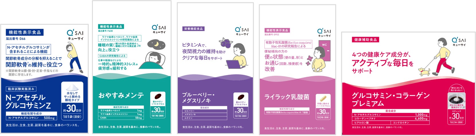 キューサイがヘルスケアシリーズのパッケージデザインを刷新。「ウェルエイジング」な、明るい未来を描いたデザインへ。