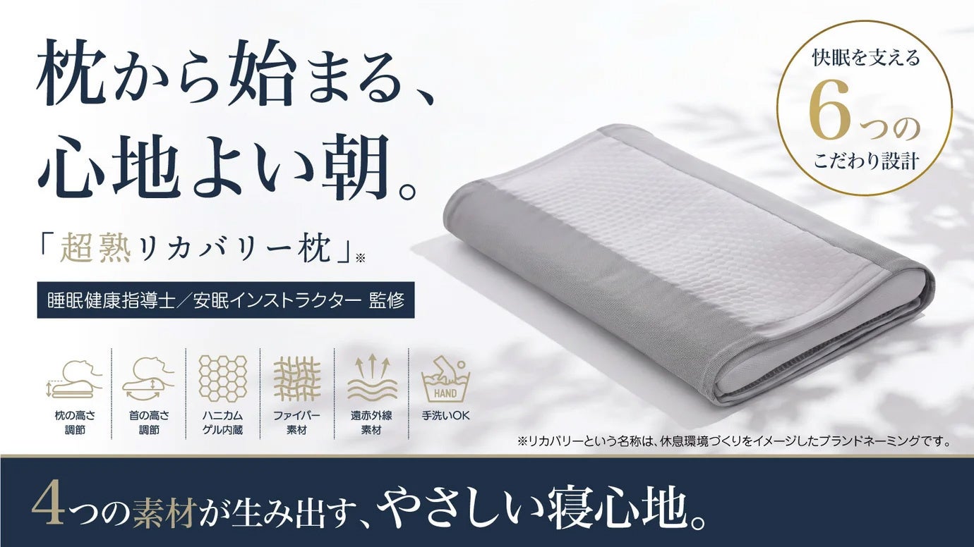 【マクアケ新プロジェクト】【遠赤×体圧分散】ハニカムゲルと高反発ファイバーで寝返りを支える高機能快眠枕！
