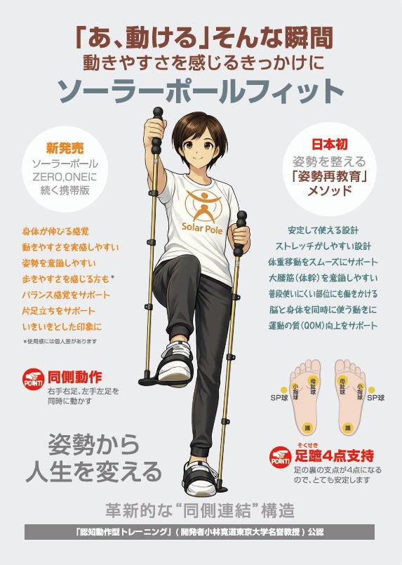 65歳以上の3人に1人が直面する転倒リスクに新アプローチ　姿勢を再教育する、伸縮・携帯型「ソーラーポールフィット」を新発売