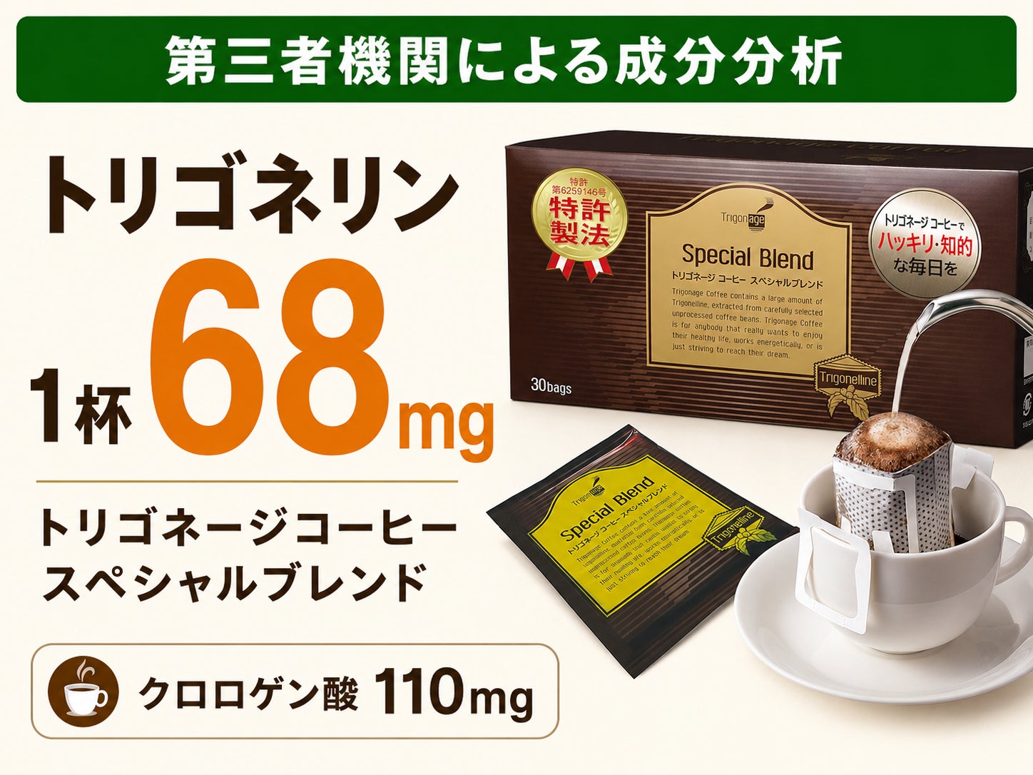 コーヒー注目成分「トリゴネリン」1杯68mg、トリゴネージコーヒーが測定結果を公開